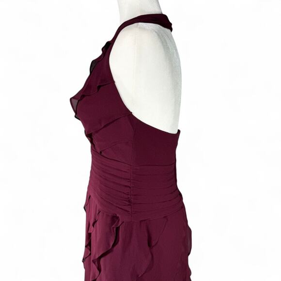 NWT VTG‎ Tadashi 100% Silk Ruffle Asymmetrical Halter Dress US 8P Y2K Burgundy - Picture 9 of 16